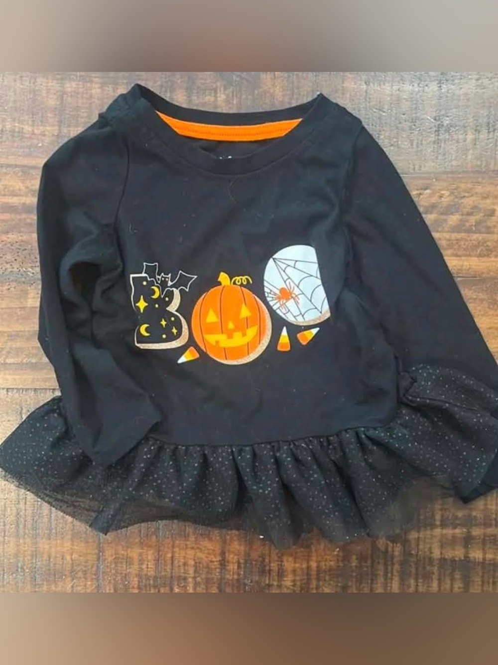 BUNDLE Cat & Jack Black and Orange Halloween Pumpkin Tulle shirt & 2 t-shirt’s